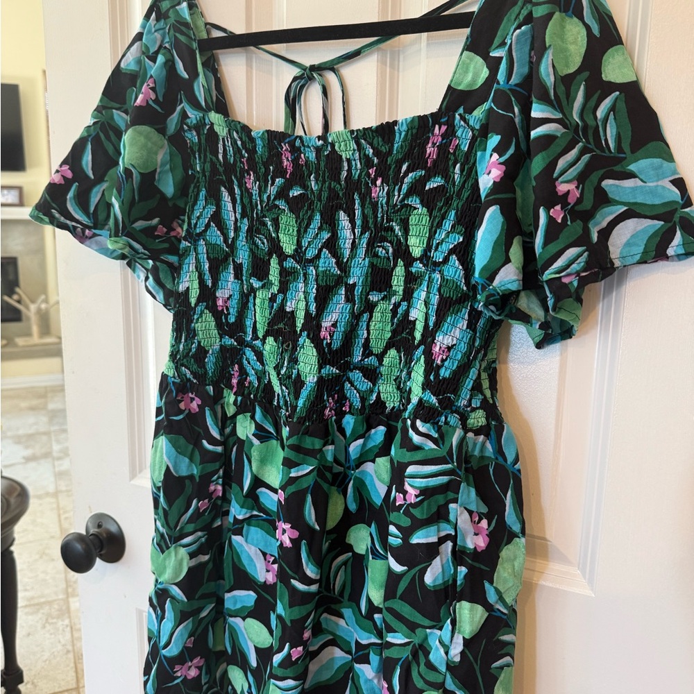 Floral Smocked romper with Puff Sleeves